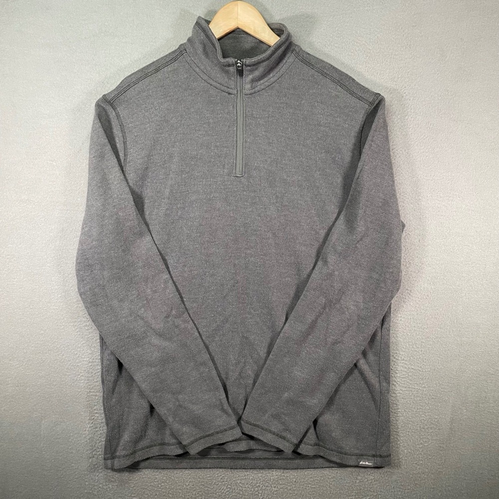 Eddie Bauer Quarter Zip Pullover Mens TL Gray Tall Ribbed Lightweight Sweater